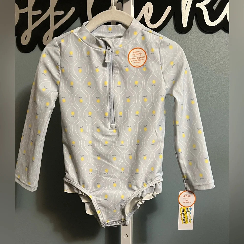 Carter’s Just One You Blue Lemon Long Sleeve Rashguard One-Piece Swimsuit NWT